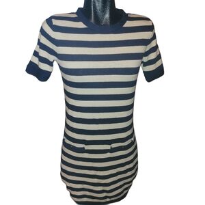 Banana Republic Navy and White Striped Midi Dress